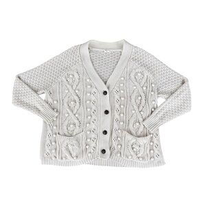 Anthropologie MOTH Women’s Cream Oversized Grandpa Cable Knit Cardigan Sz Large